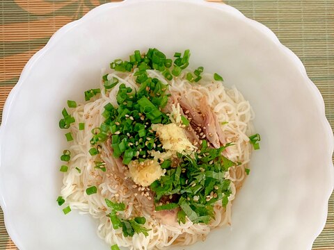 さば冷やし素麺＊油麺　トレジョmackerel缶で